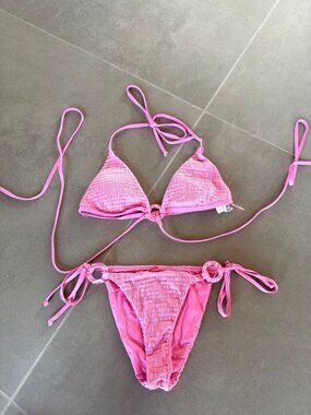 Isabella Rose Smocked Bikini Set Pink Womens Size Large